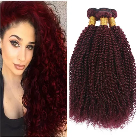 Colorido # 99J Vinho Tinto Pacote Cabelo Humano Malaio Ofertas 3 Pcs Kinky Curly Tecer Bundles Virgem Borgonha Extensões de Cabelo Humano