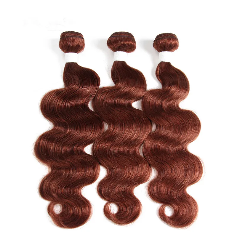 Virgin Peruvian Dark Auburn Bundles de cheveux humains Offres avec fermeture supérieure Body Wave # 33 Cuivre Rouge 4x4 Fermeture en dentelle avec tissages