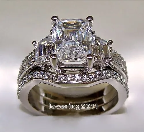 choucong Princesse taille 5ct Pierre 5A Zircon pierre 10KT Or Blanc Rempli 3-en-1 Bague de Fiançailles Ensemble Taille 5-11 Cadeau S18101608