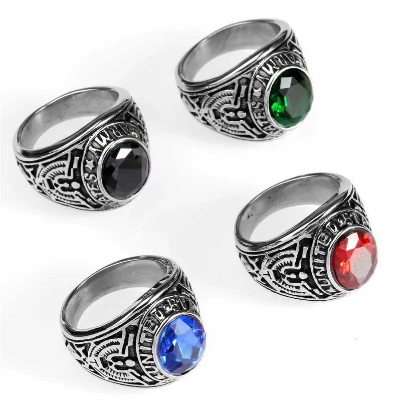 Punk roestvrijstalen mannen ringen verzilverde grote rode/blauwe/zwarte stenen zirkoon vingerringen voor mannen vrouwen heren ringen mannelijke sieraden accessoire