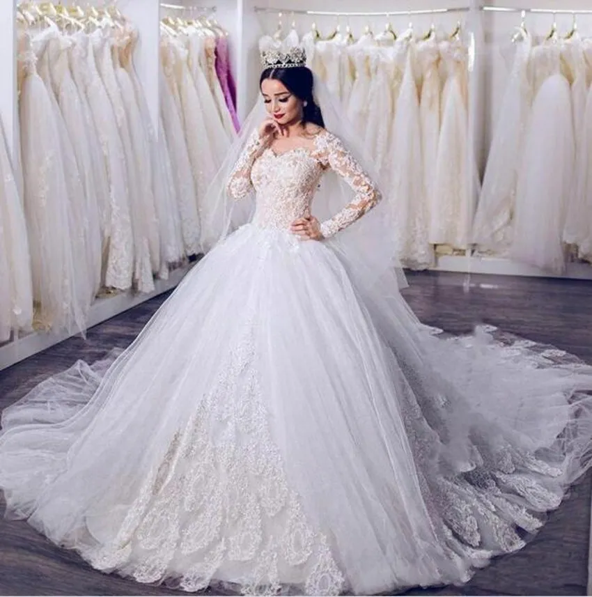 Nuevos vestidos de novia de encaje árabe de Dubai 2018 hermosos vestidos de novia