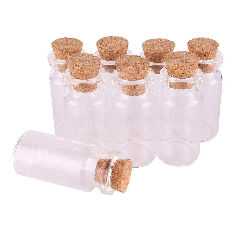 Size 22*45*12.5mm 8ml Mini Glass Perfume Spice Bottles Tiny Jars Vials With Cork Stopper pendant crafts wedding gift 