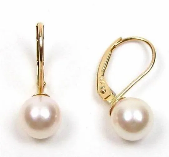 Classic a pair 9-10mm south sea white round pearl earring 14k gold