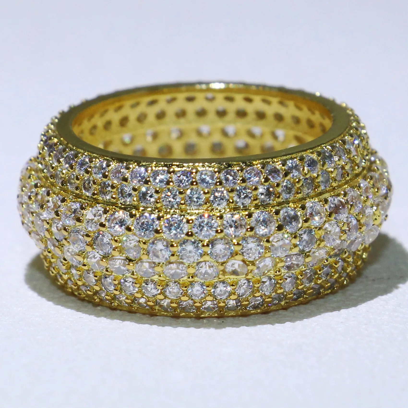 Сверкающие роскошные ювелирные изделия 925 стерлингов Silvergold наполненные Pave полный белый сапфир обещают MIRCRO CZ алмазные женщины свадебные кольца кольцо подарок
