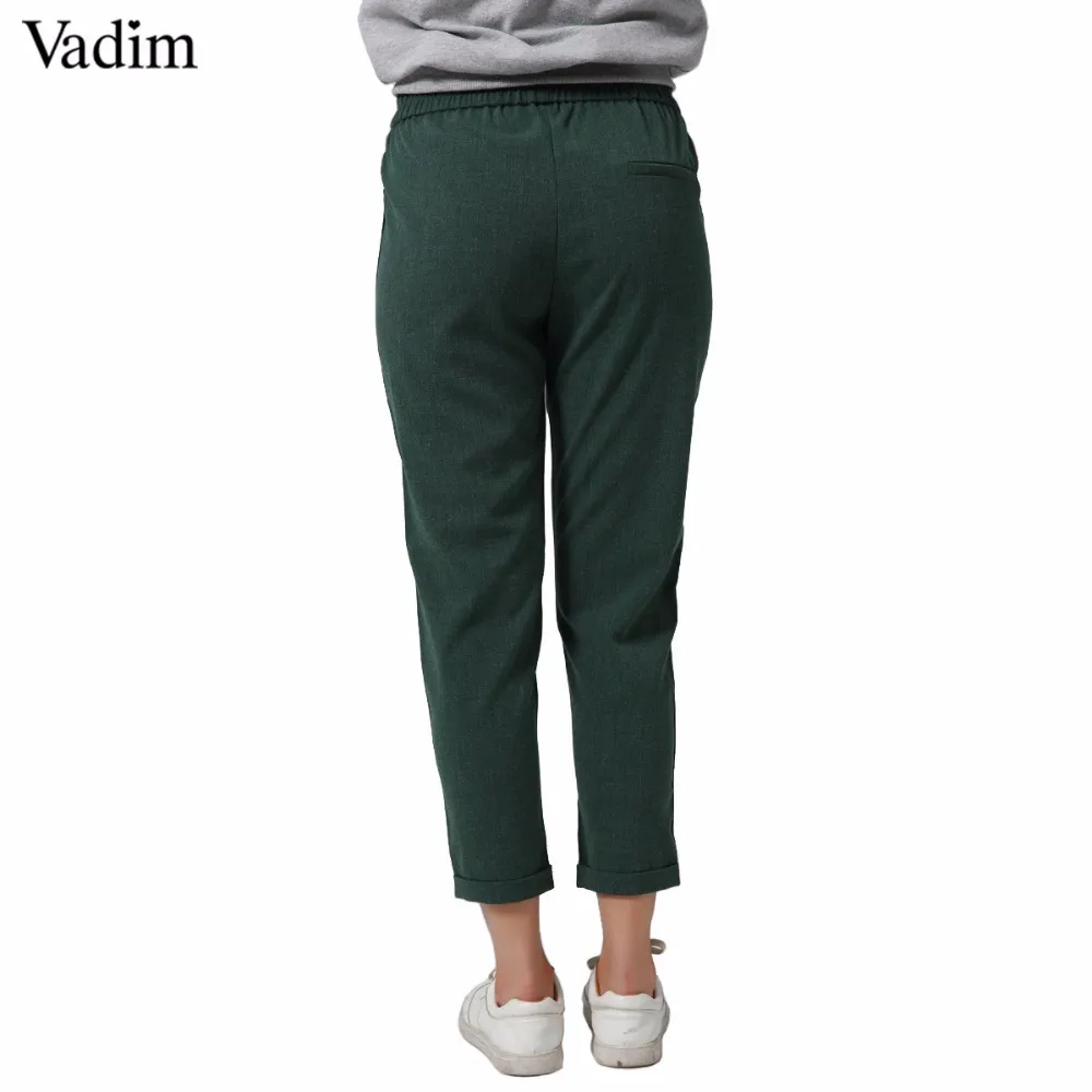 Vadim frauen elegante seite streifen hosen elastische taille grün schwarz damen herbst lässige streetwear fashion hosen mujer KZ1162