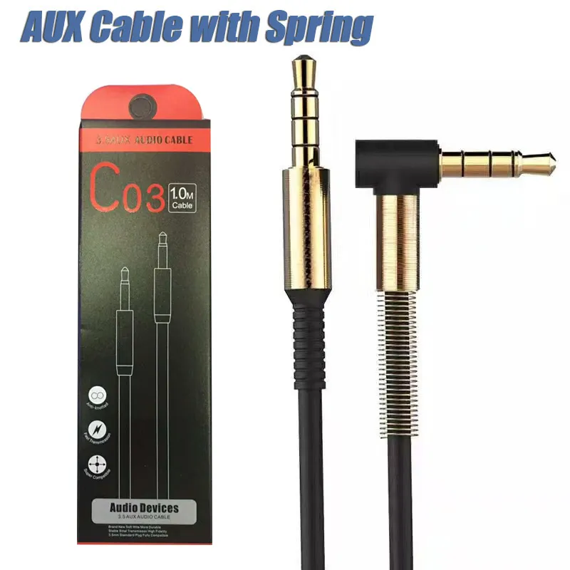 3.5MM AUX Kabel Metall Stecker Auto Audio Erweiterung biegen Audio Kabel TPE + Feder Stecker auf Stecker für Samsung iphone mit Kleinpaket
