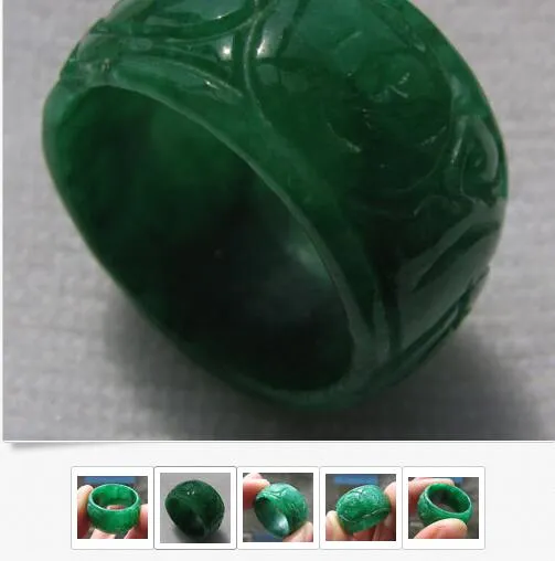 HOT raro chinês verde duro jade homem ou mulher mão HOT raro chinês verde duro jade homem ou mulher mão esculpida anel size8carved tamanho do anel8.5-9