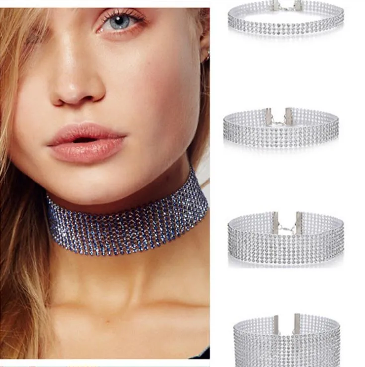 女性ファッションブライダルラインストーンクリスタルネックレスジュエリージュエリーホメンのための銀色のダイヤモンドステートメントのための安いチョーカーネックレス