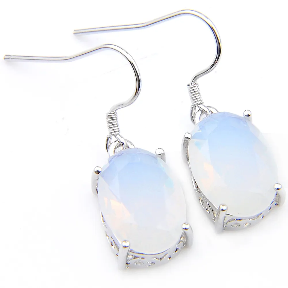 Luckyshine jul 6 par 925 silverpläterad 10 * 14 mm Fashion-Forward White Moonstone Örhängen för Lady Party Gift E0139