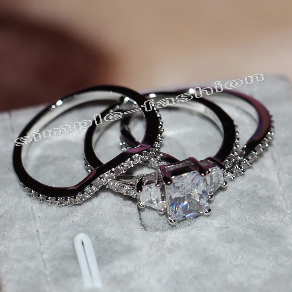 choucong 브랜드 쥬얼리 공주 컷 3ct 다이아몬드 10kt 화이트 골드 여성 결혼 웨딩 밴드 반지 세트 도매 도매