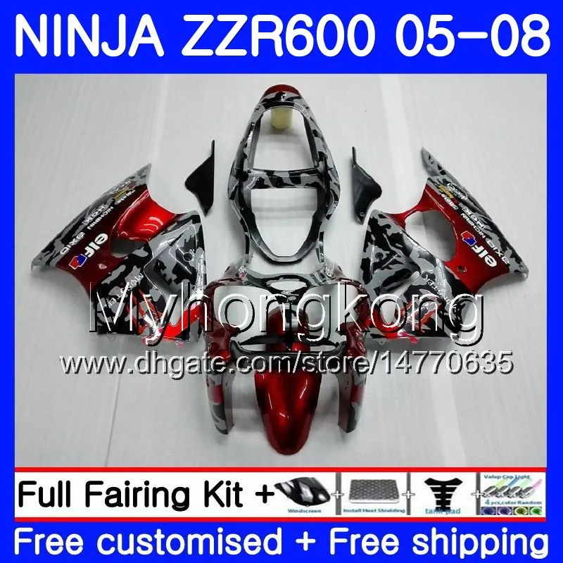 Bodywork For KAWASAKI 600CC ZZR600 05 06 07 08 219HM.13 Camouflage red hot ZX600 CC ZZR-600 ZZR 600 2005 2006 2007 2008 Fairings Kit