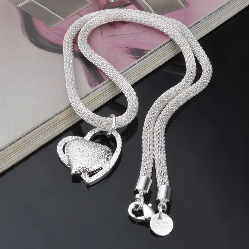 floating charms silver 925 jewelry women necklace chain Inlaid Heart Pendant collier femme charm
