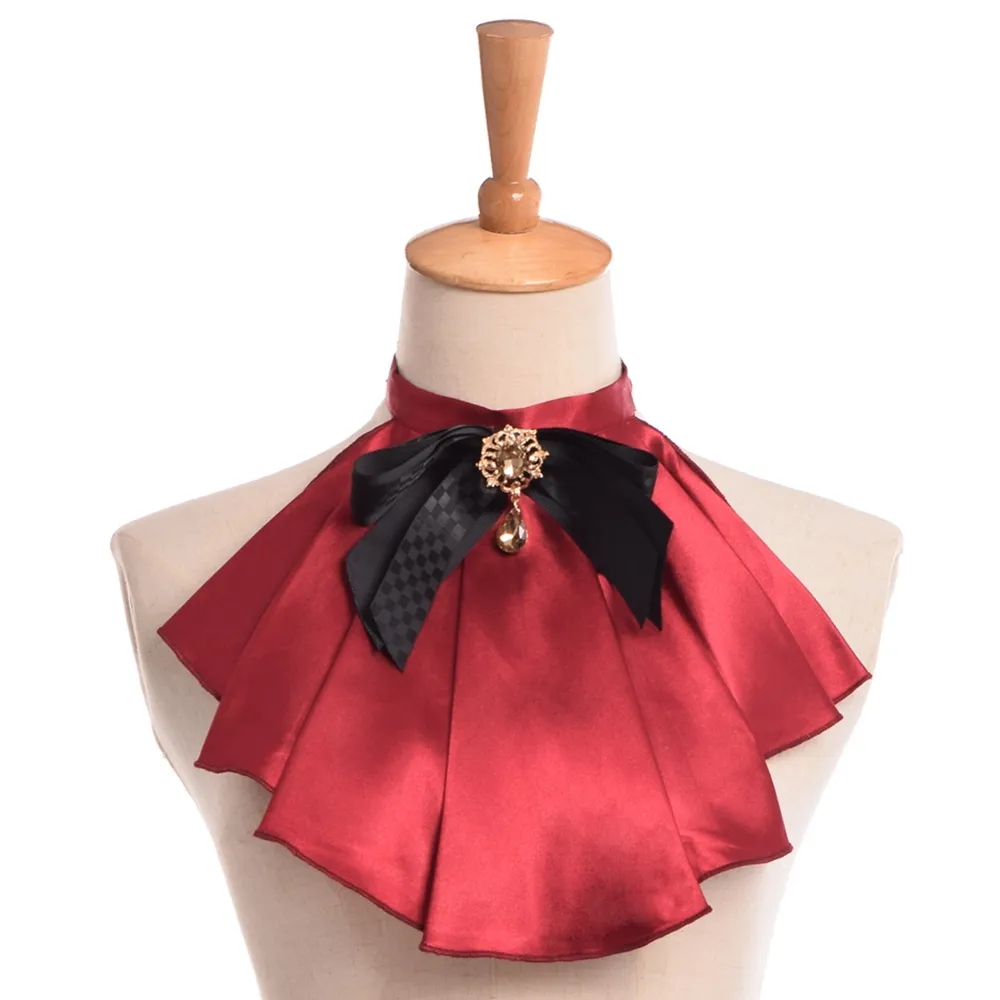 Vintage vrouwen jabot nek met bowknot pins punk Victoriaanse chiffon ruche kraag hoge kwaliteit snelle verzending