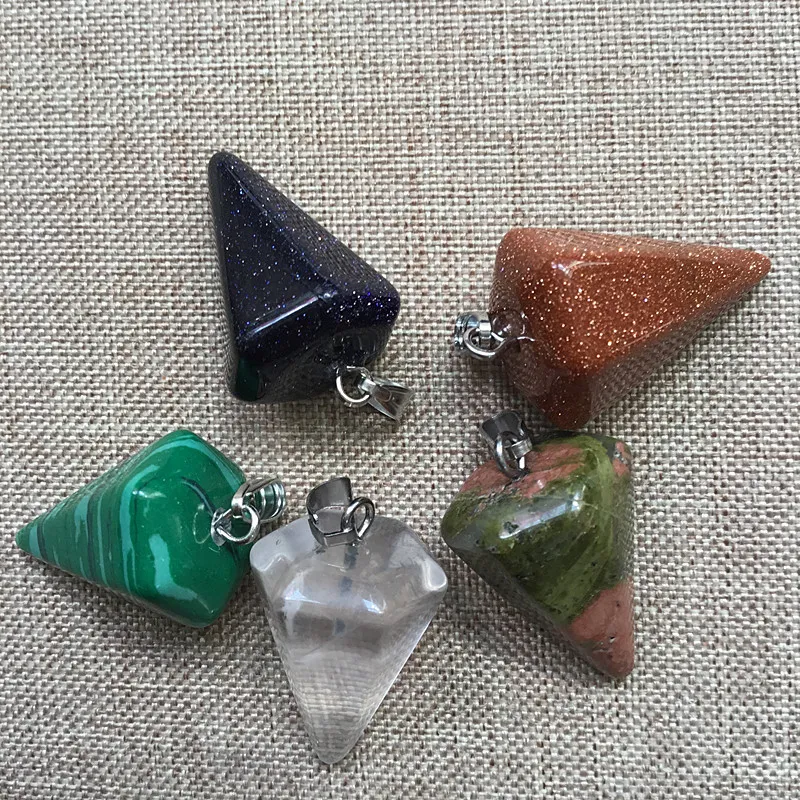 Lapis Lazuli Tiger Eye Opalite Malachite Turkos Hängsmycke Bullet Crystal Quartz Point Prism Healing Pendulum Halsband Charms Craft