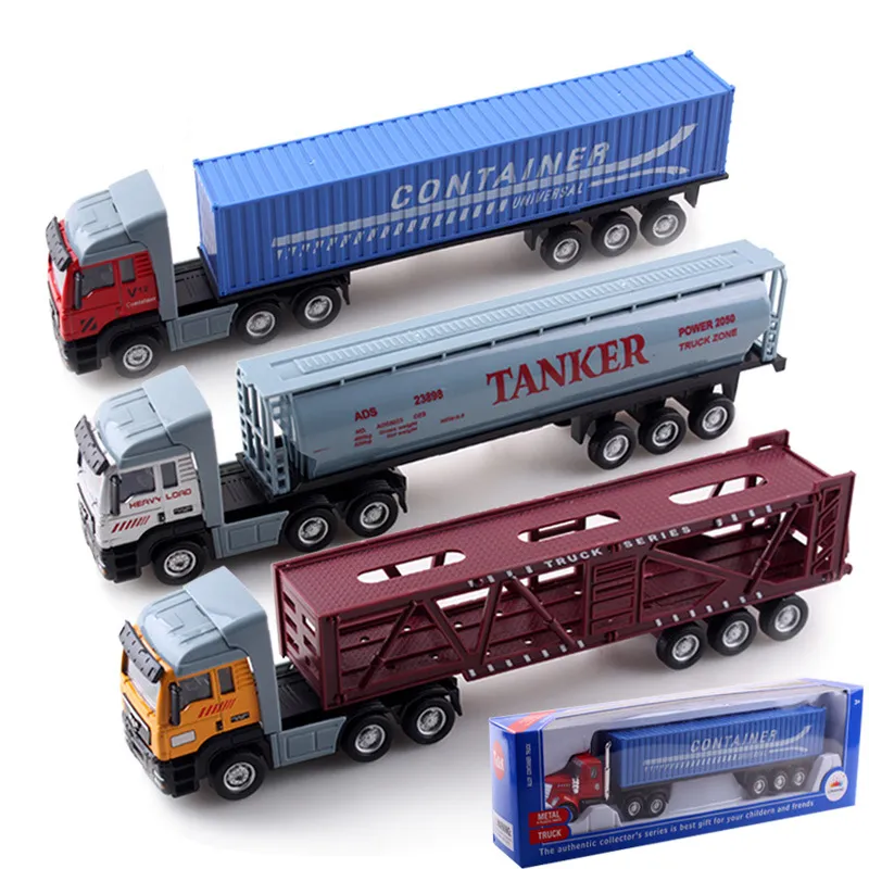 Diecast Car Model Boy Toy Transport Vehicle Freight Trucks Container Ca Kid Toys Fuel Truck Tanker American Style& European Trucks Kids Birthday Christmas Gift