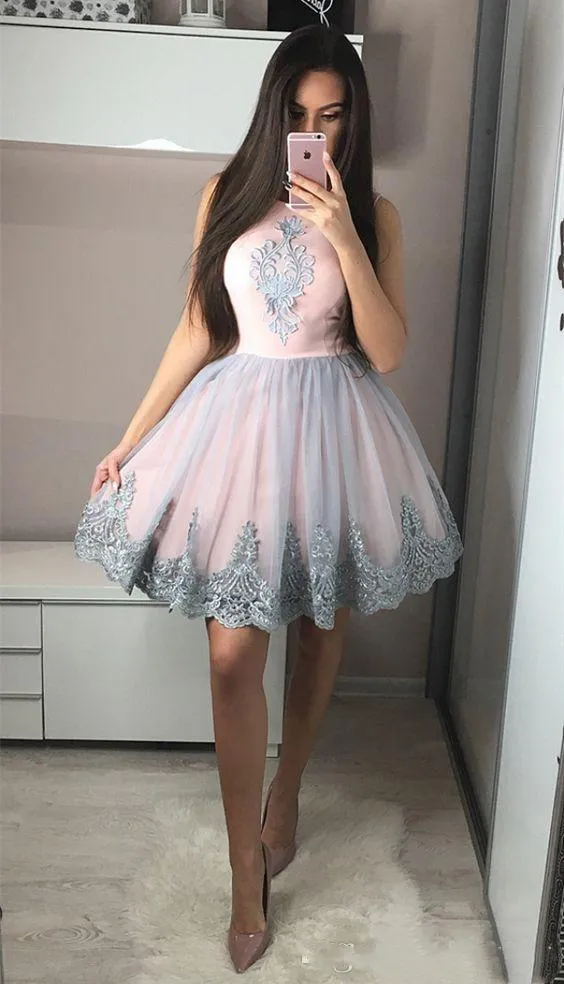 Vestidos De Fiesta Grises Claros Con Ribete De Encaje Vestido De Fiesta Hasta La Rodilla Corto Vestidos De Noche De 83,78 € | DHgate