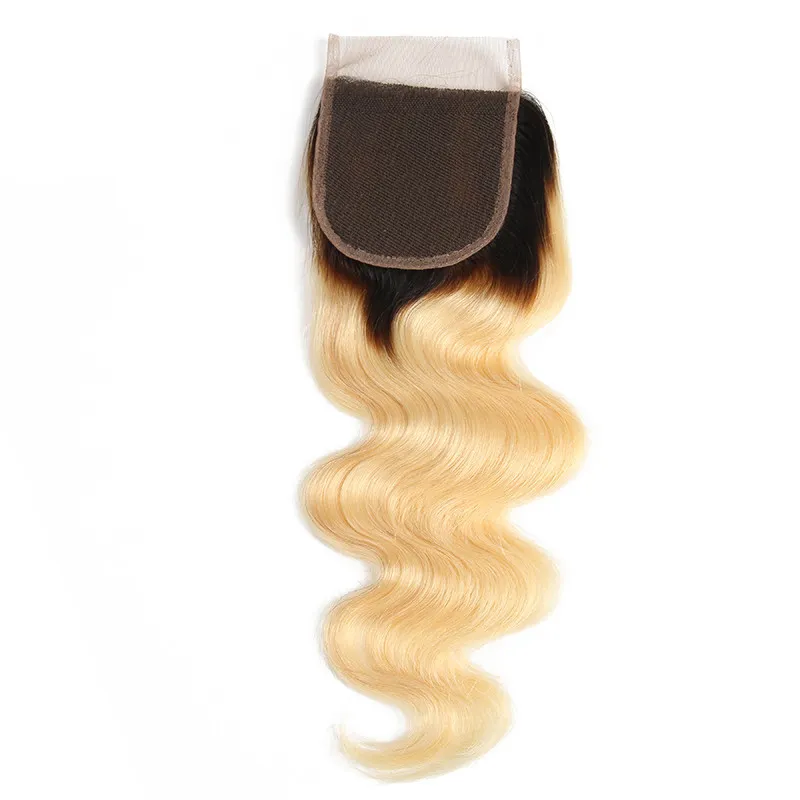 Blonde Ombre Hair Weaves With Lace Closure Brazilian Virgin Human Hair Bundles With Lace Closure Ombre 613 Body Wave Lace Closure