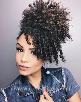 Clip in Short High Afro Kinky Curly Human Hair Pony Tail For Black Women 120g Drawstry Pony Vail Hair Extension för Black Women 4Color