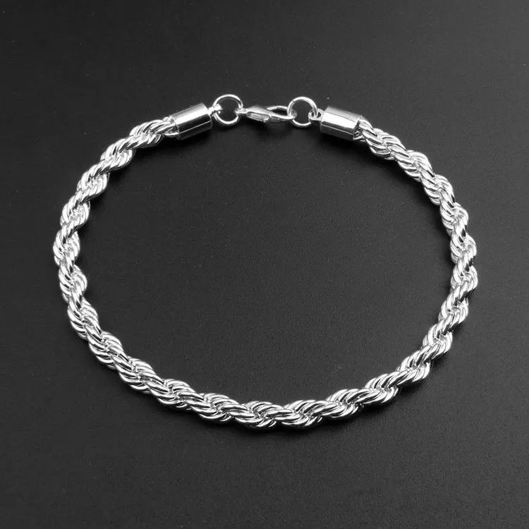 Fashion 4MM 925 Sterling Silver Plated Rope Chain Necklace Sparkling Jewelry2856696