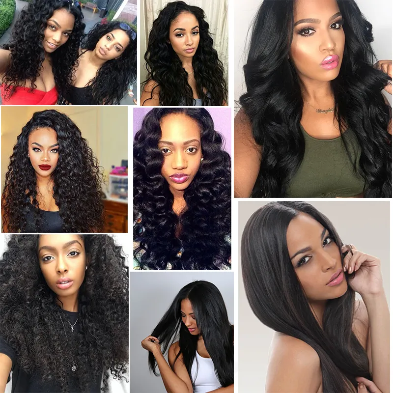 8A Brazilian Virgin Hair Bundles with Closure Straight Kinky Curly Water Body Deep Wave Weaves with Frontal Peruvian Indian Cambod4340684