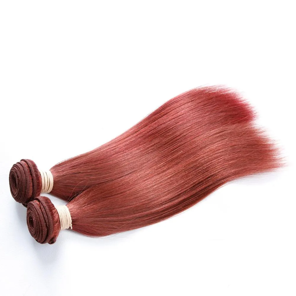 Farbe 33# Dark Auburn Echthaar spinnt Seide gerade peruanisches reines Haar dunkelbraune Haarverlängerung 3 Teile/los