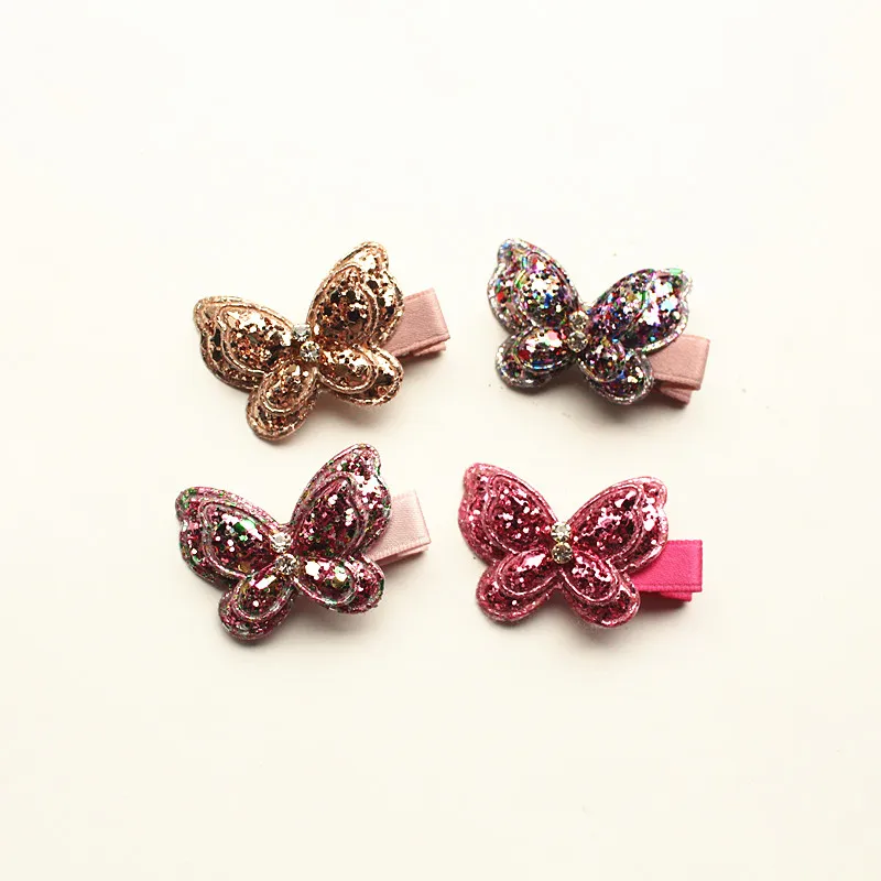 20pcs/lot New Baby Glitter Double Layers Girls Hairpins Kids Round Sequins Shinning Crystal Butterfly Hair Clip Prince Party Headwear Kid