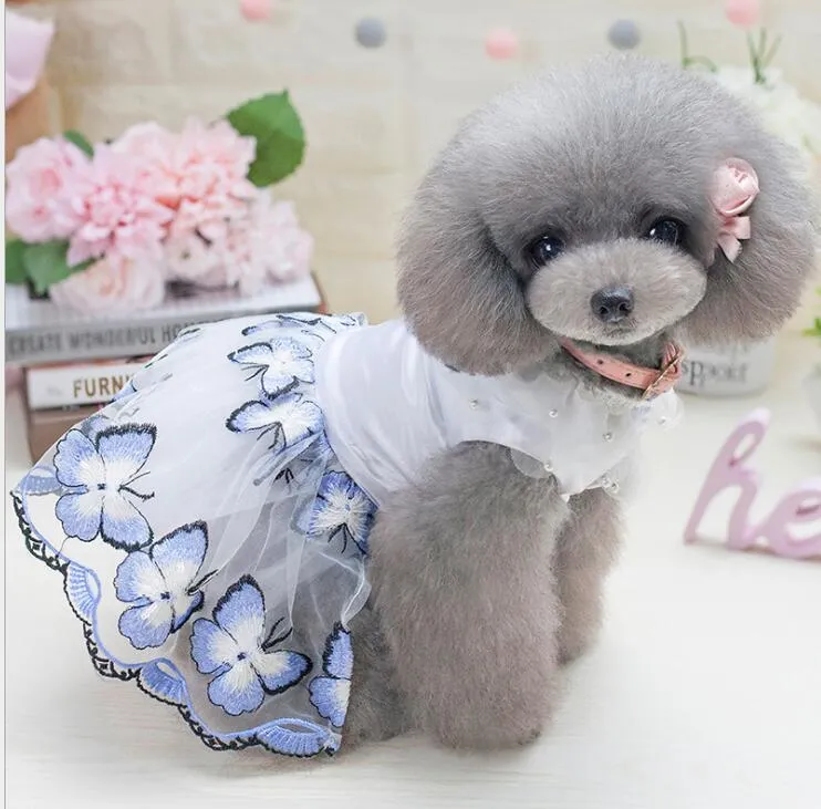 Mode kläder för hundar festival bröllop dekoration husdjur dog kostymer söt fjäril dröm kjol för teddy poodle ny stil prinsessa klänning