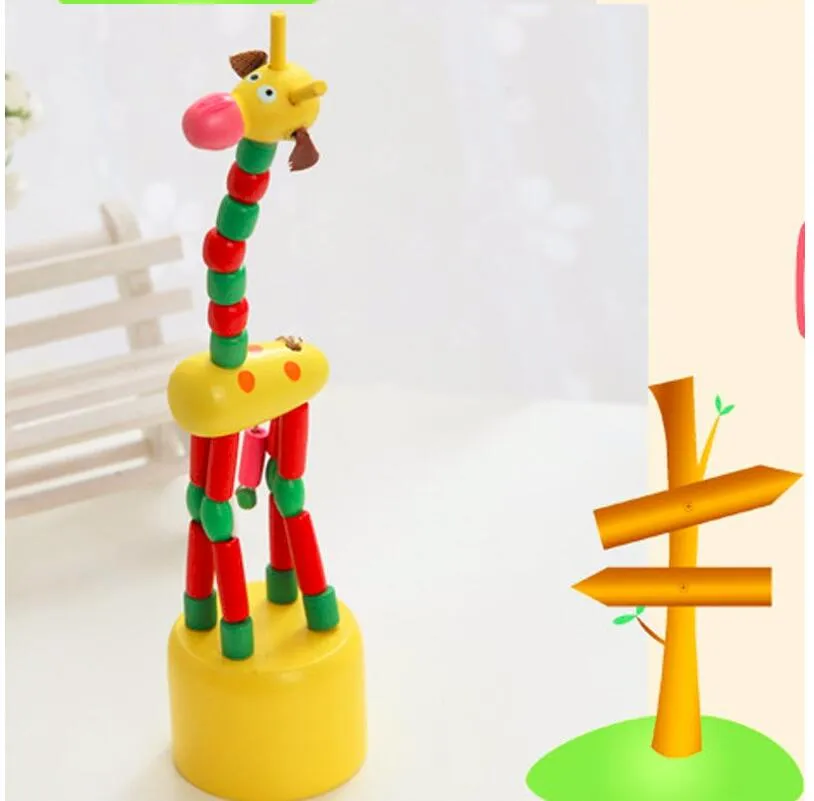 Colorful Wooden Blocks Rocking Giraffe Toy For Baby Stroller Toddler Kids Educational Dancing Wire Toys Kids Pram Accessories