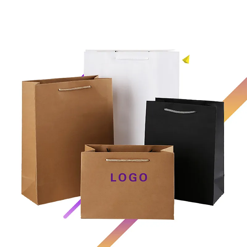 Custom Logo Shopping Väskor för trådlös butik Lyxig högklassig Kraft Papperspåse för Presentkläder Förpackning