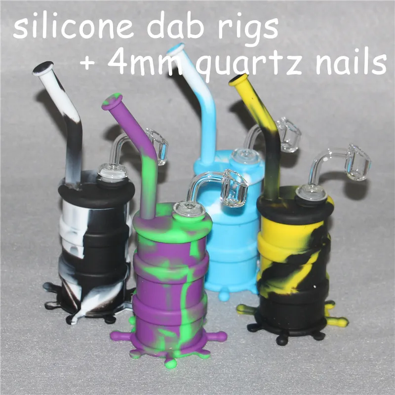 Narguilé Silicone baril plates-formes Mini Silicone plates-formes tuyau d'eau silicium huile tambour plates-formes + 4mm 14mm mâle quartz clous