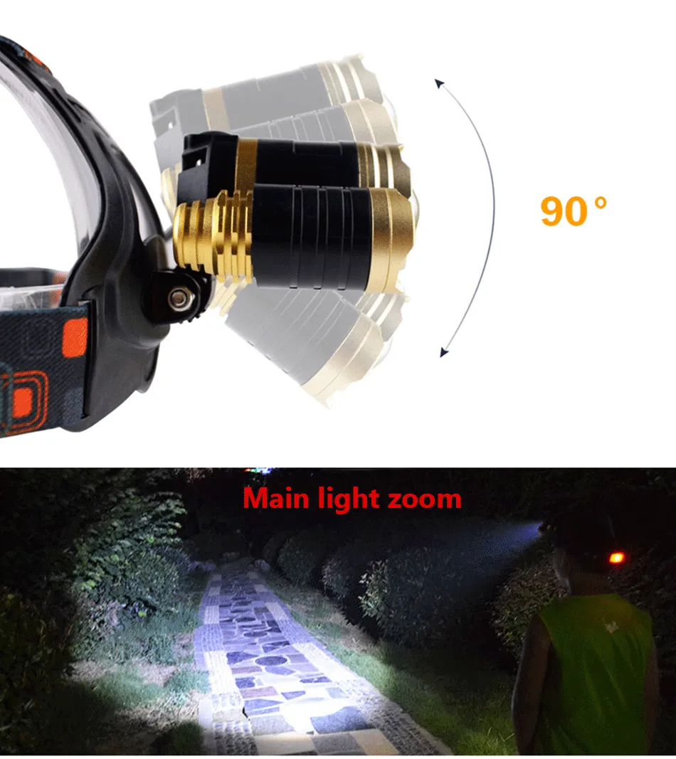 Induction headlamp zoomable 10000 lumen rechargeable led head lamp cree xml 3t6 headlight waterproof head flashlight torch light