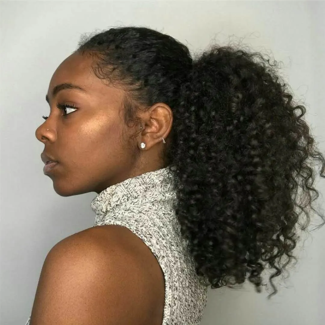 Moda Acessórios Para o Cabelo de Alta Moda Rabo De Cavalo Penteados Afro Kinky Curly Com Cordão Rabo De Cavalo Para As Mulheres Negras Extensões de Cabelo 140g