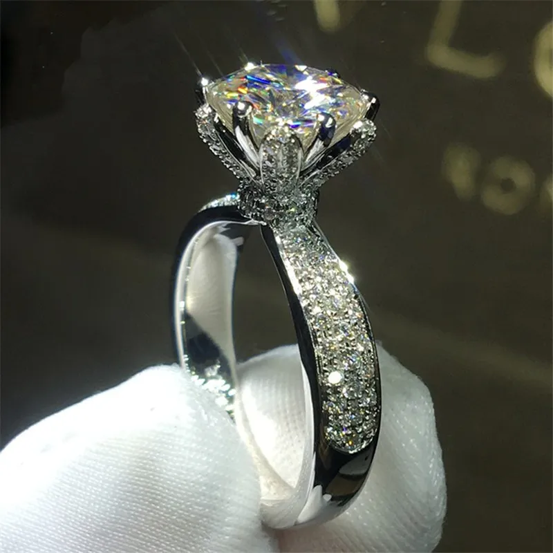 Estilo flor Mulheres Moda 925 anéis de prata esterlina 3ct Diaz 5A Cz anel de noivado anel de casamento para as mulheres presente da jóia