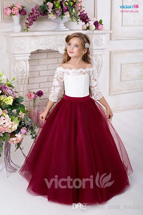 Lace Tulle Flower Girl Dress with Half Sleeves and Floor-Length Ball Gown  Silhouette from Dhgate Flower Girls Dresses - price 60.31