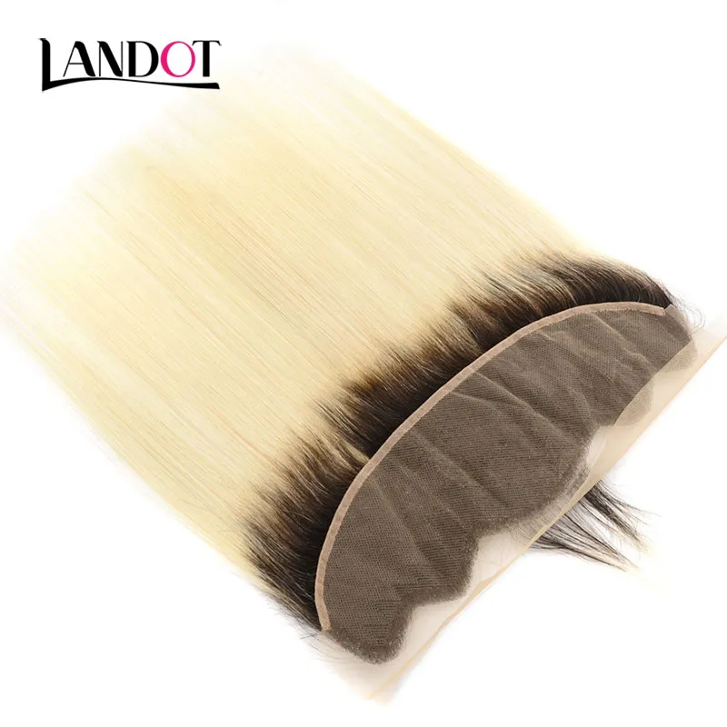 Ombre 1B / 613 # Bleach Blonde Braziliaanse Virgin Menselijk Haar Kant Frontale Sluiting 13x4 Size Peruviaanse Maleisische Indiase Lichaam Wave Rechte sluitingen