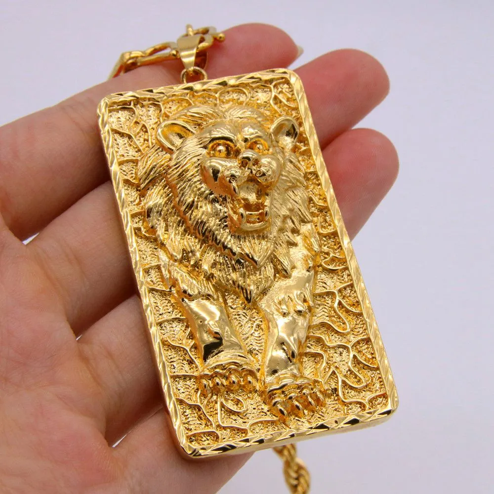 Big Lion Pattern Pendant Rope Chain Necklace 18k Yellow Gold Filled Solid Mens Jewelry Hip Hop Style215G8116051