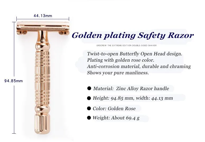 Custodia specchio lama con supporto rasoio da barba di sicurezza con lama a doppio bordo aperta a farfalla4736558