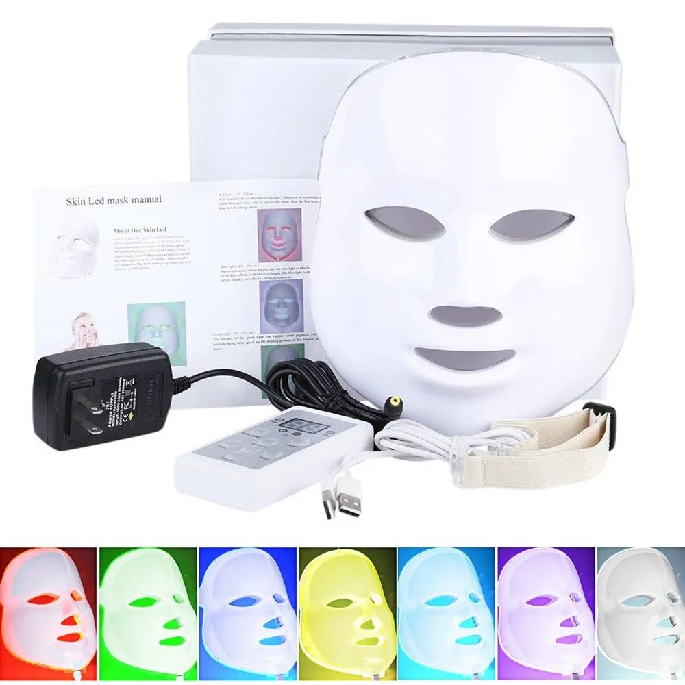 Hälsa Skönhet 7 Färger Lyser LED Photon PDT ansiktsmask ansikte hudvård föryngring terapi enhet bärbar hem användning