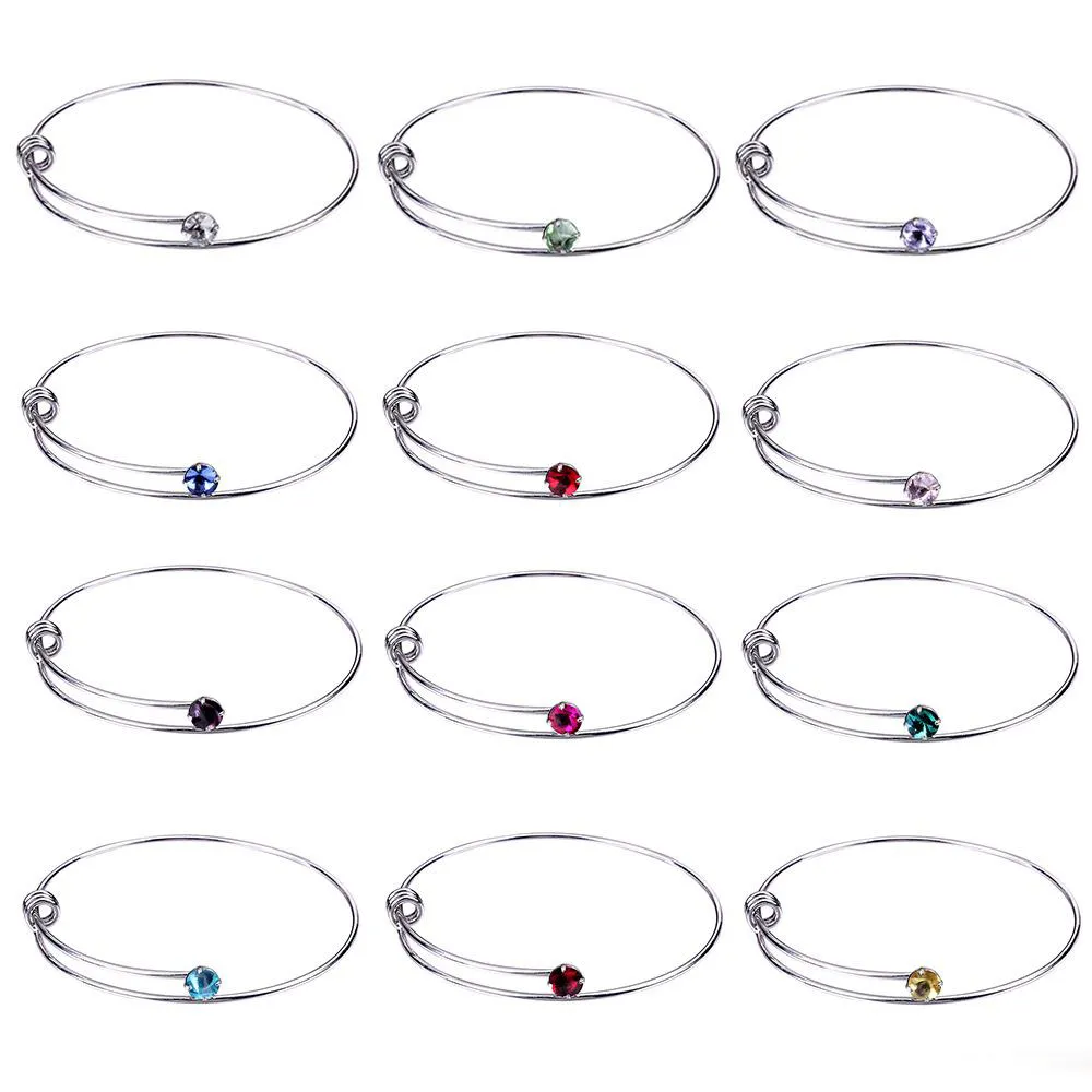 12 Crystal Birthstone Armband Bangle Cuff Armband Brith Stone Charm Mode Smycken kommer och Sandy