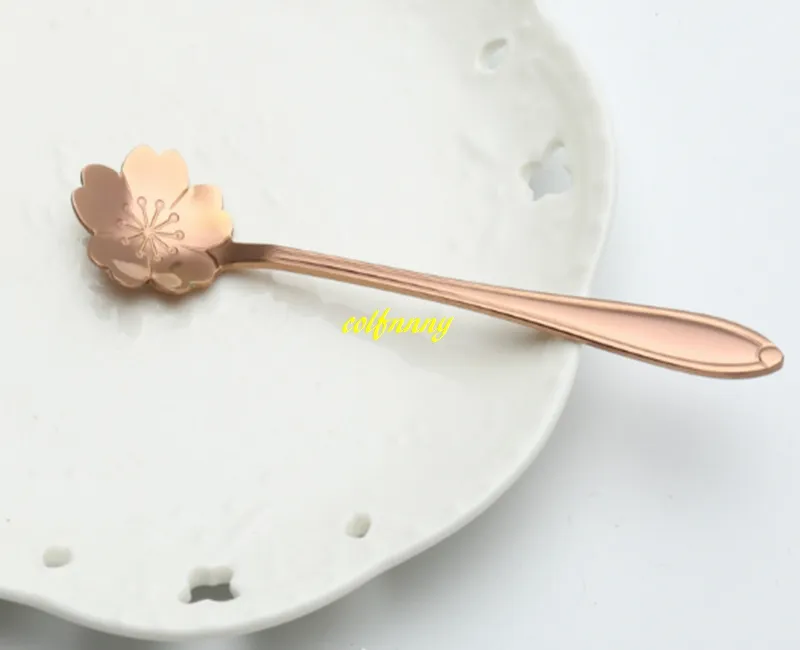 Rose Gold color 12.5x2.5cm Stainless Steel Flower Coffee Spoon Tableware Rose Sunflower Plum Ice Cream Tea Spoons