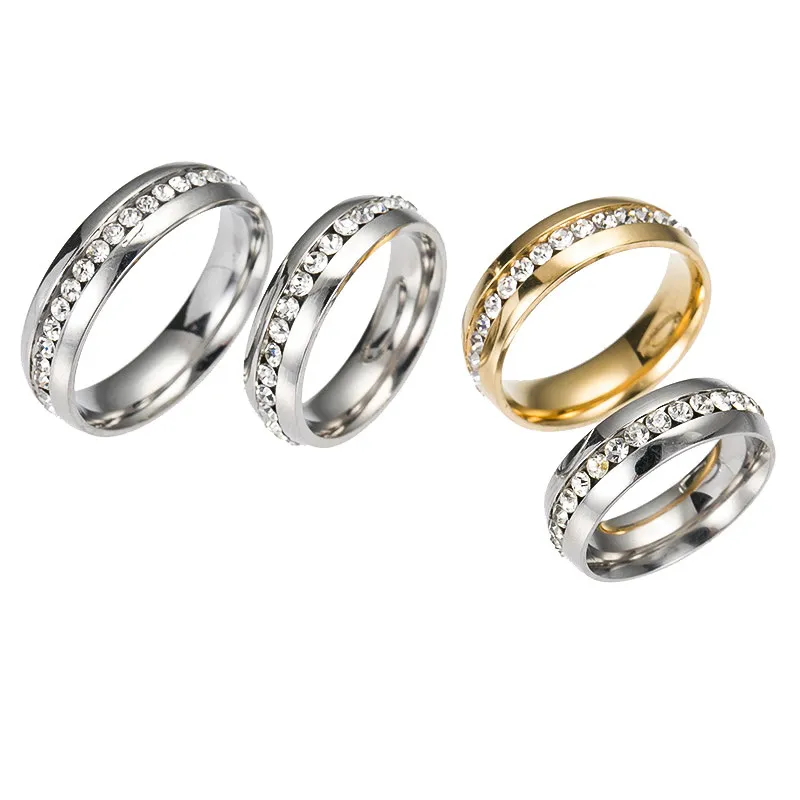 Persoonlijkheid mode enkele rij diamanten ring roestvrij stalen diamant ring sieraden groothandel (gratis verzending)