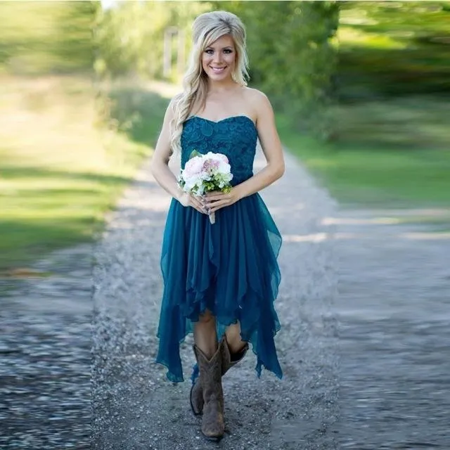 High low teal bridesmaid dresses shop