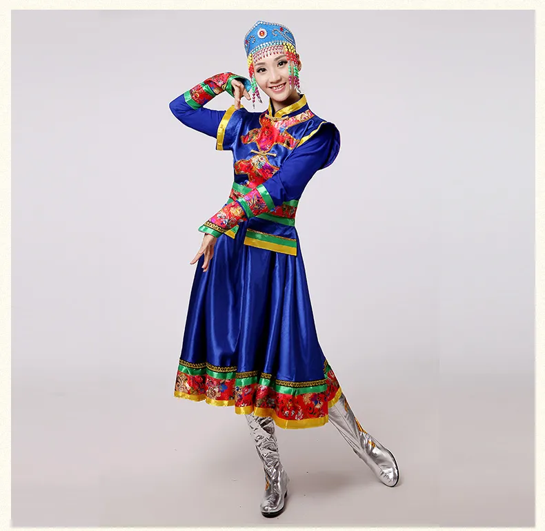 New Vermelho e azul dança tradicional mongol veste trajes de dança chineses desgaste das mulheres de representação cénica clássica para cantores