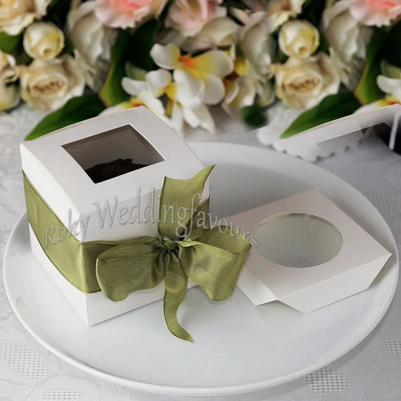 9x9x9cm Square White Window Cupcake Box W / Ins Insert Wedding Favors Cupcake Package Party Sweet Boxes Pieczenia Dostawy Opakowania