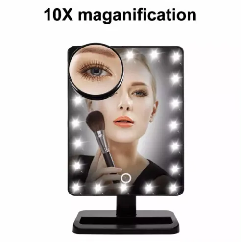 Grand miroir de maquillage éclairé de 30,5 cm avec 22 lumières LED, miroir cosmétique de table avec grossissement 10x