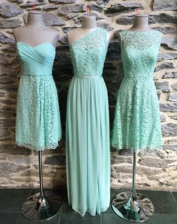 3 Mixed Styles Sage Lace and Chiffon Bridesmaid Dresses Perfect Knee Length A Line Summer Wedding Bridesmaid Dresses Custom Made Party Gowns