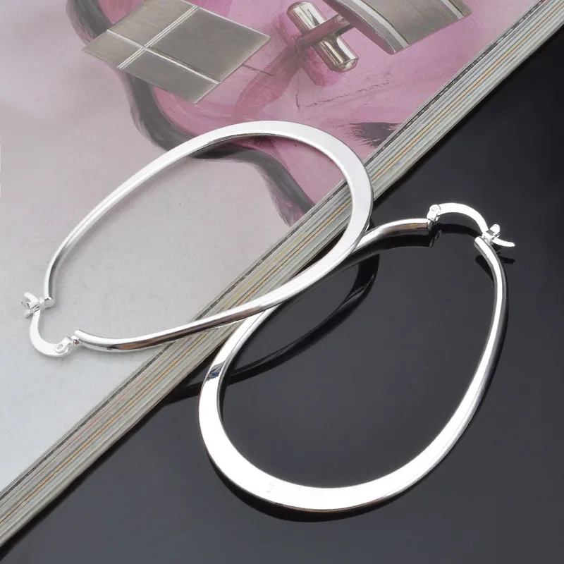 New arrival Fashion U Shape  Round Drop Oval Dangle Hoop Ring 925 Sterling Silver Plated Drop Earring