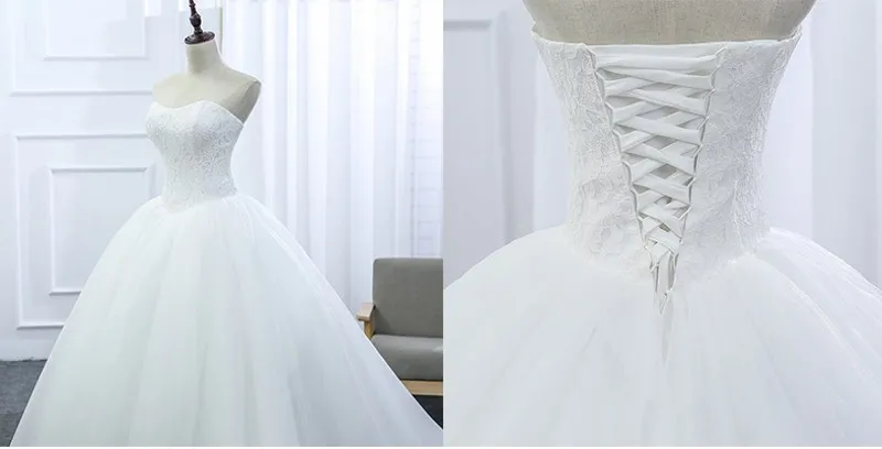 2018 Simple Cheap Ball Gown Wedding Dresses Sweetheart Top Lace Wedding Gowns New Court Train Bridal Dress Robe De Mariage Vestido178S