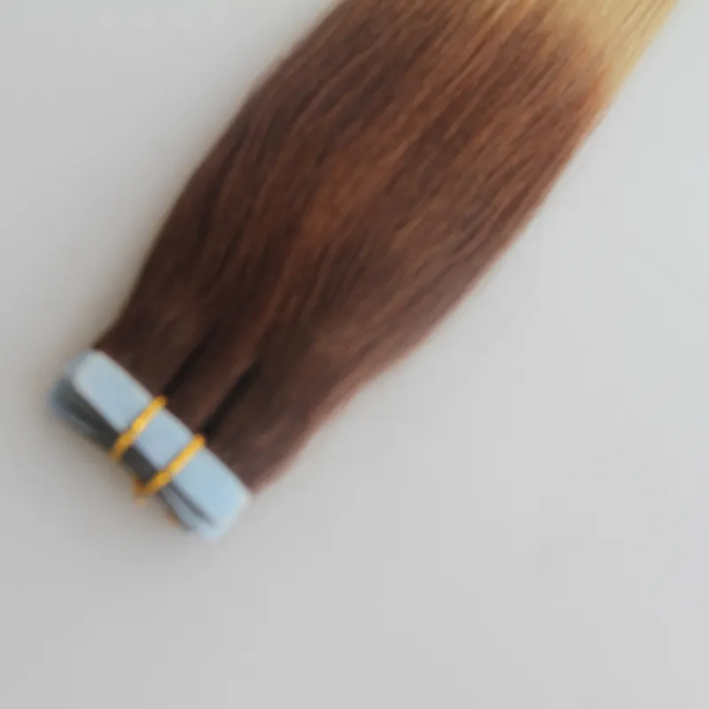 Brezilyalı Bakire Saç Düz T4 / 613 Iki Ton Ombre Brezilyalı Saç 100g 40 adet Cilt Atkı Bandı Saç Uzantıları