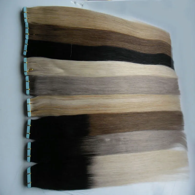 Tape i mänskliga hårförlängningar 40st 100g Tape Human Hair Extension Straight Brasilian PU Skin Väft Hår